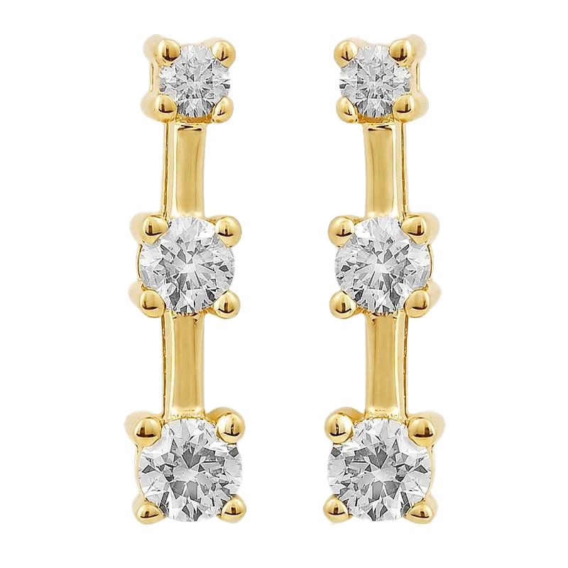 0,75 Karat Natürliche Diamanten Drei Steine Stil Ohrstecker Gelbgold 14K