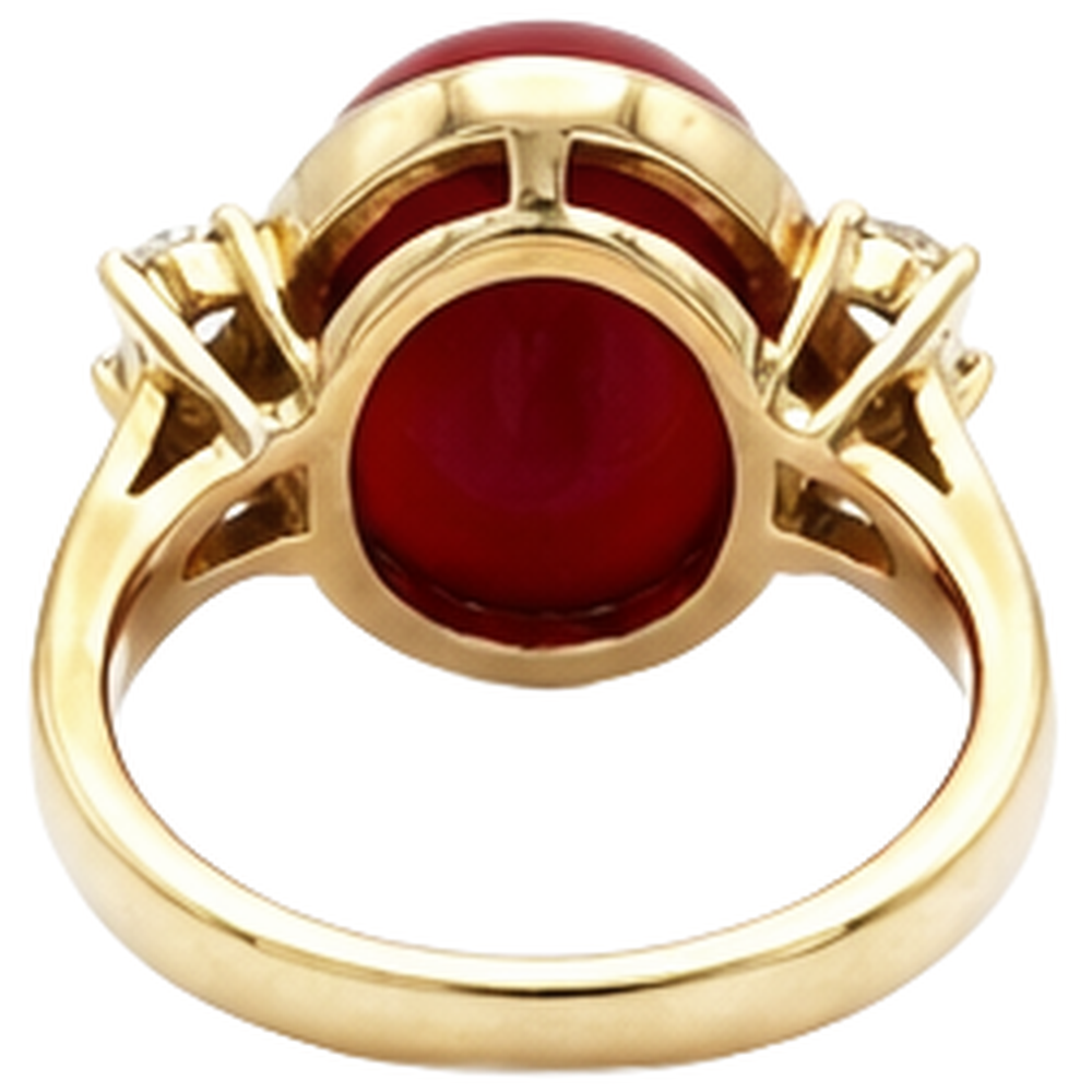 10.25 Karat große rote Koralle mit Diamanten Ring Neu Gelbgold 14K