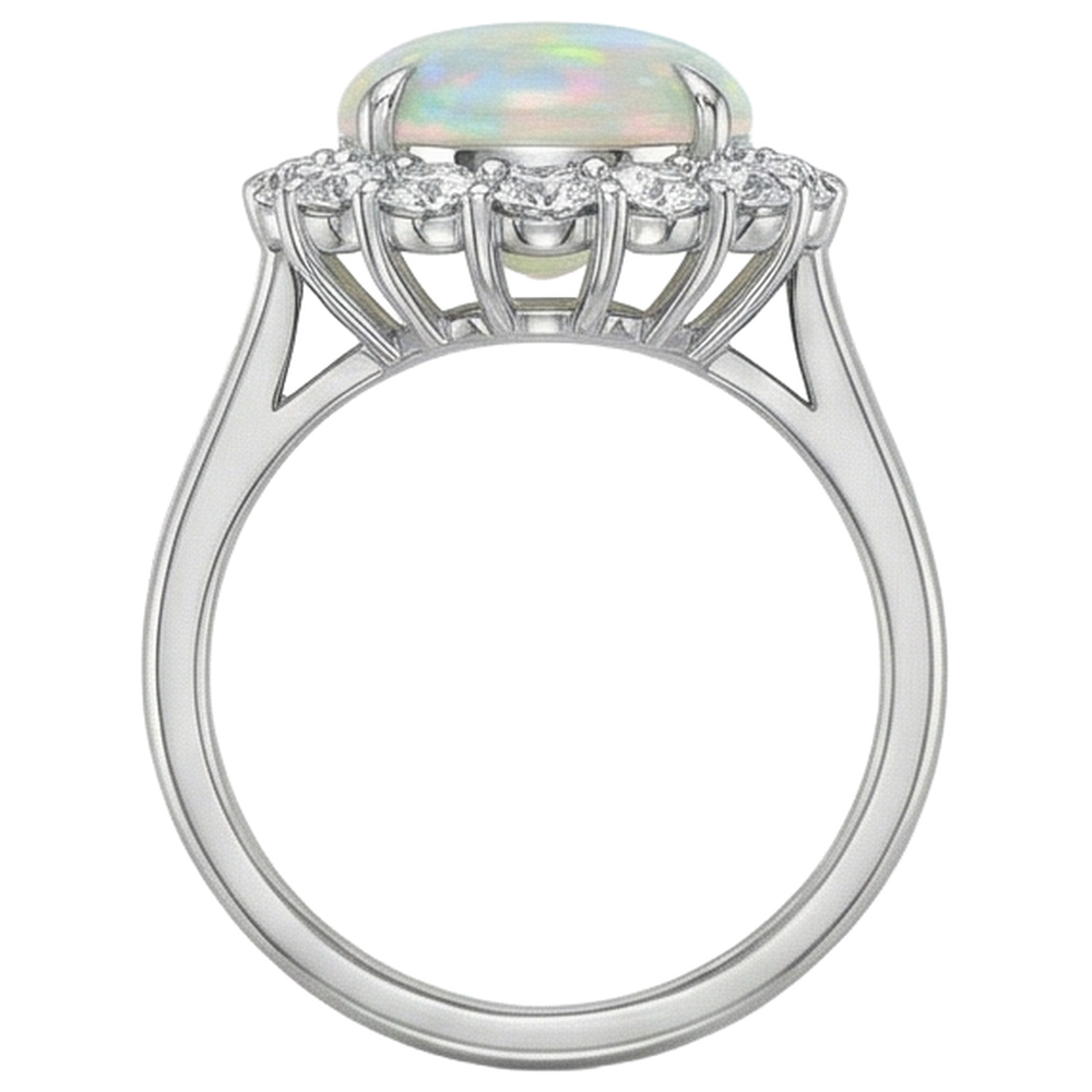 12.50 Karat Opal und Diamanten Ehering Neu Weißgold 14K