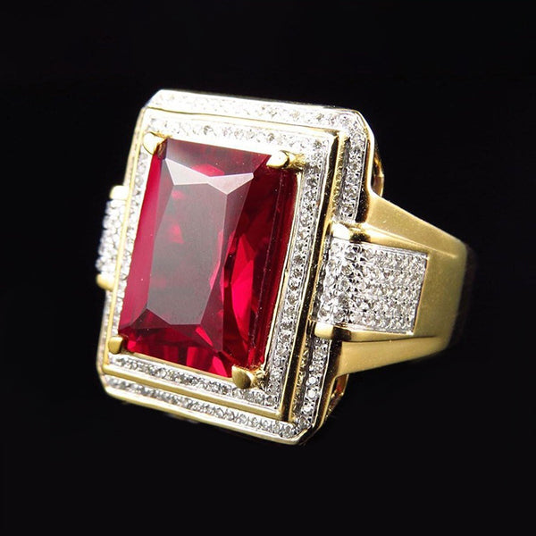 13 Karat Großer Smaragd Schliff Roter Aaa Herren Rubin Ring Mit Diamant Gelb Gold 14K