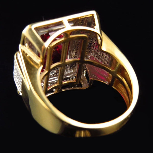 13 Karat Großer Smaragd Schliff Roter Aaa Herren Rubin Ring Mit Diamant Gelb Gold 14K