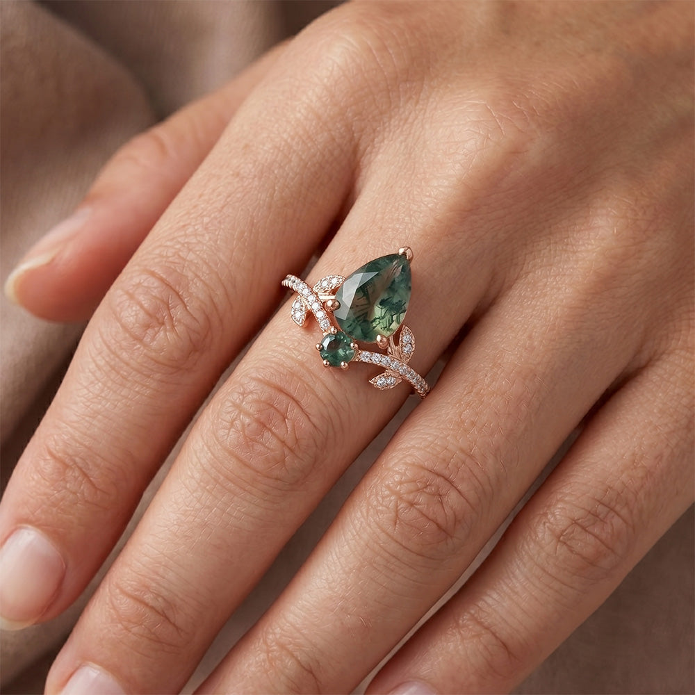 14K Roségold VVS Moss Agate Schmuckstein-Ring 2,50 Karat