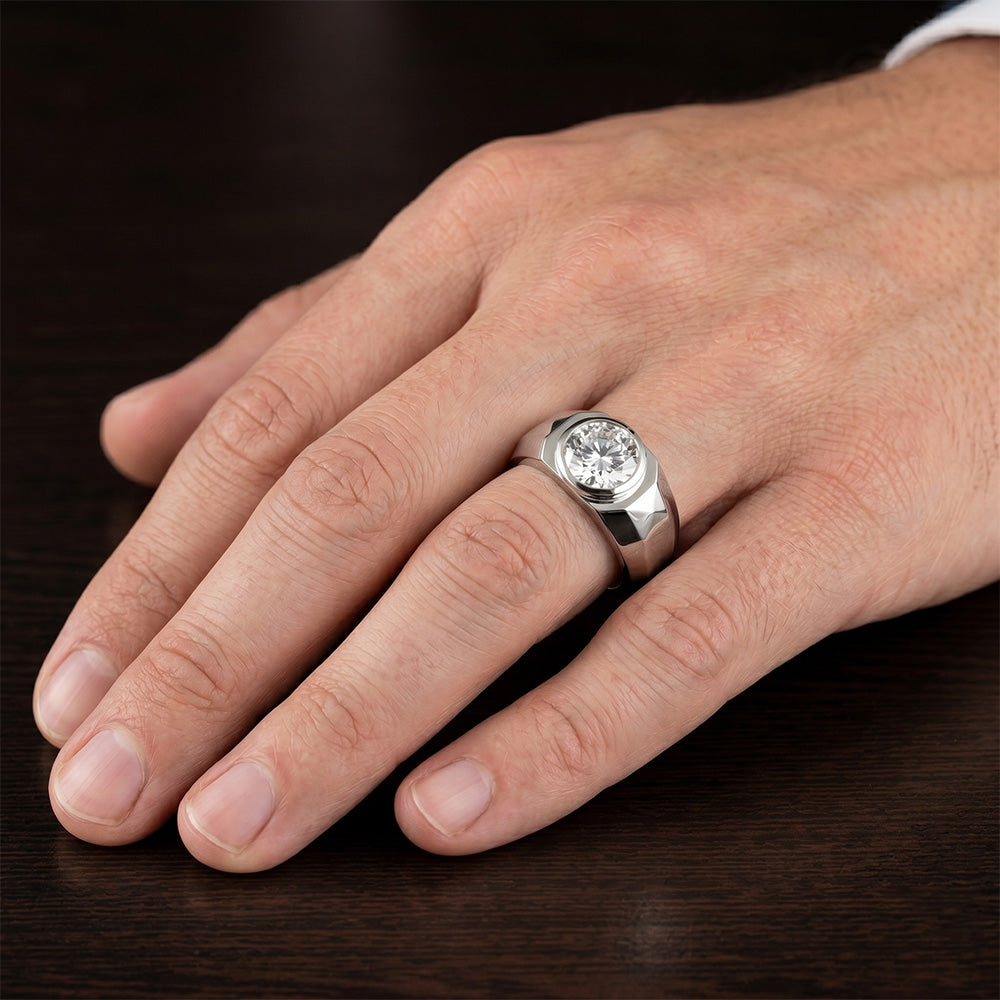 14K Weißgold Diamant Männer-Ring – 1,50-Karat Brillantschliff