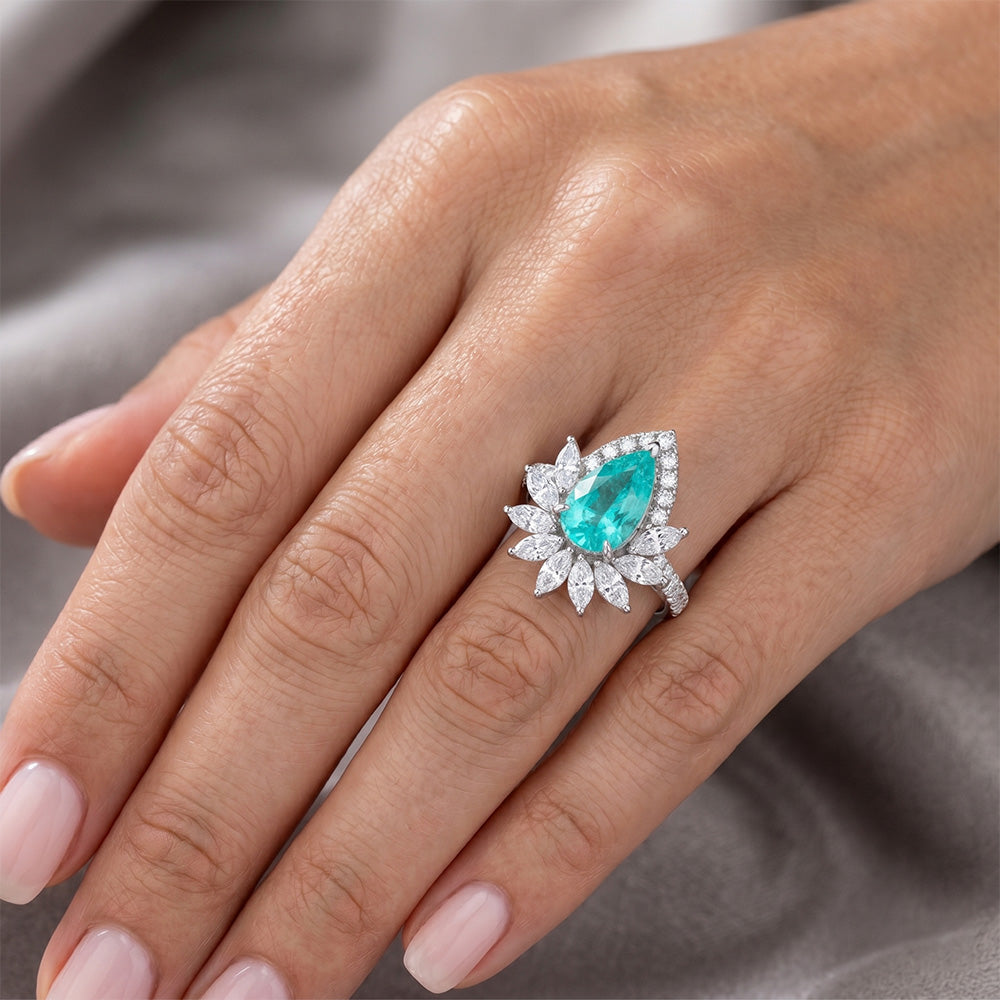 14K Weißgold VVS Neon Paraiba Halo-Fassung Ring 5 Karat