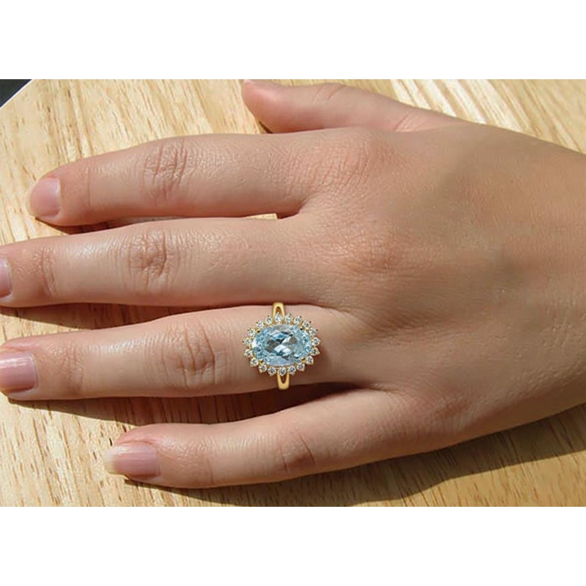 14K Weißgold Aquamarin mit Diamanten 9 Karat Verlobungsring