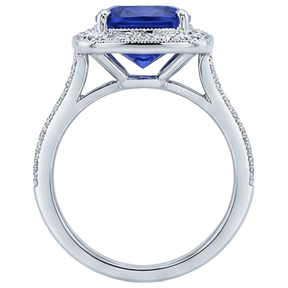 echter round tansanit 14.75Karat ring mit Diamantbesatz