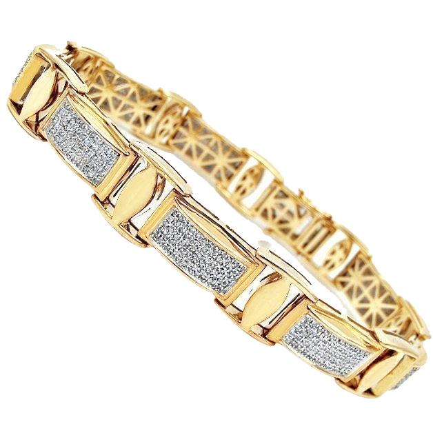 18 Kt. Rundschliff Pave Setting Natürliche Diamant Herrenarmband Gelbgold 14K