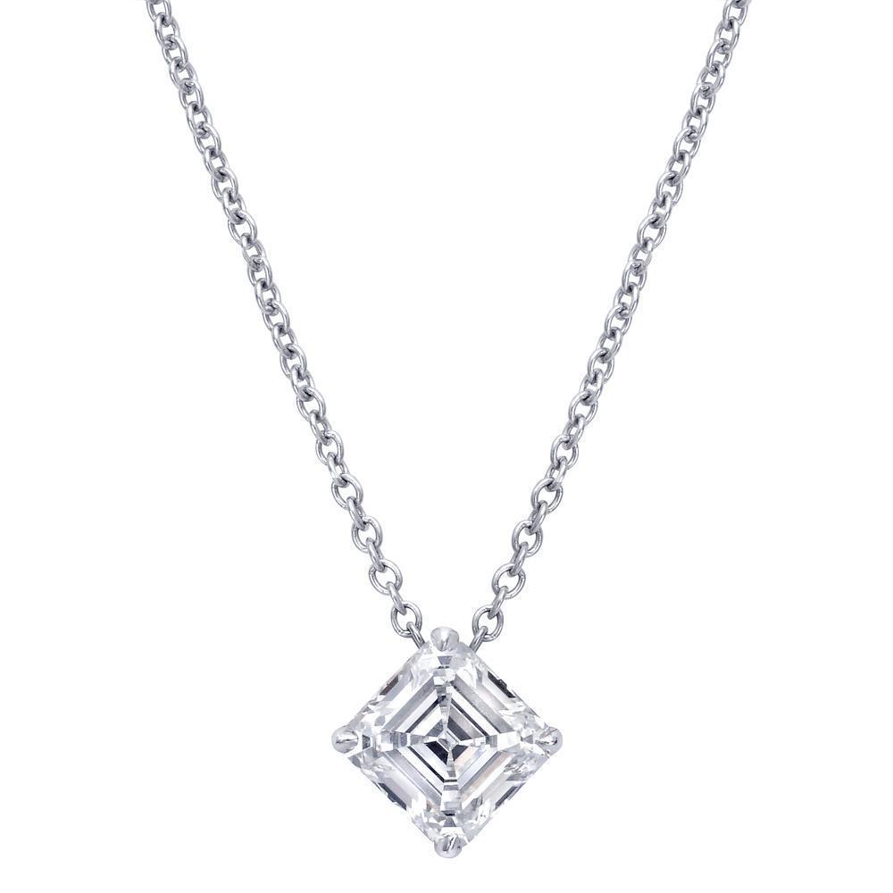 1 Karat Asscher Echt Diamant Halskette Anhänger Weißgold 14K Damen Schmuck