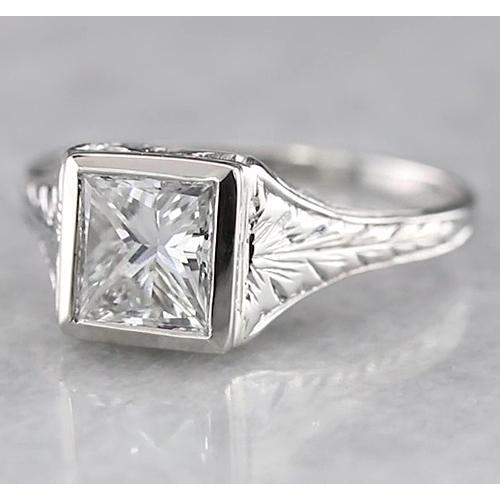 1 Karat Solitaire Princess Echt Diamantring Antik-Stil Weißgold 14K