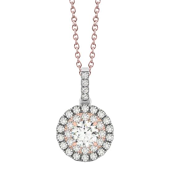 1,25 Karat Runde Echt Diamant Zweifarbige Gold 14K Halskette Mit Anhänger