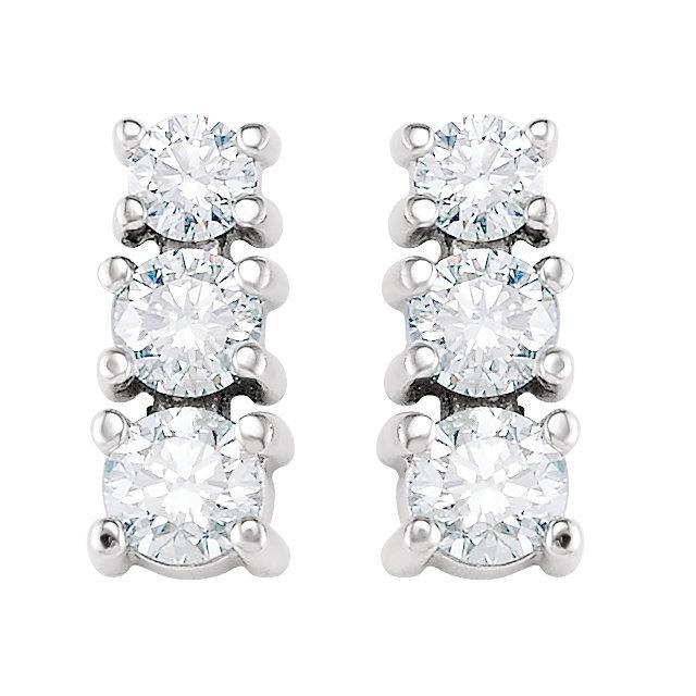 1,5 Ct Drei-Stein-Echt Diamant-Ohrstecker 14K Weißgold
