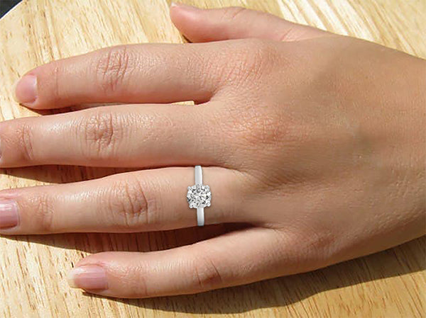 1 Karat Solitär-Ehering Mit Echte Diamanten im Rundschliff, Weißgold 14K