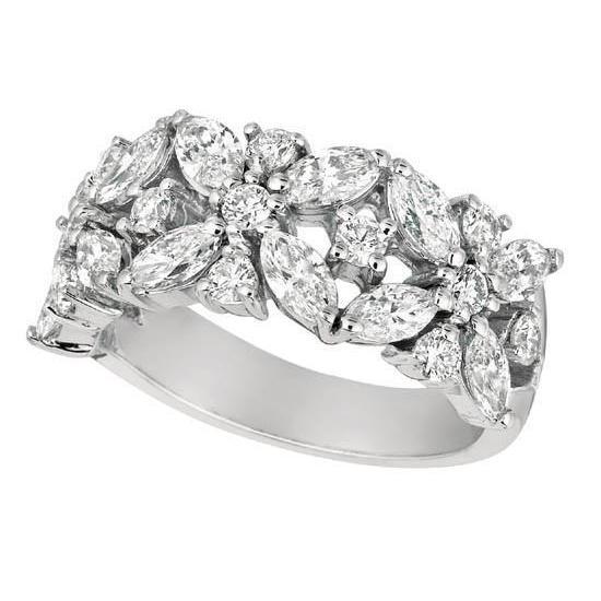 2 Karat Marquise Und Runder Echt Diamant Verlobungsband Weißgold 14K Neu