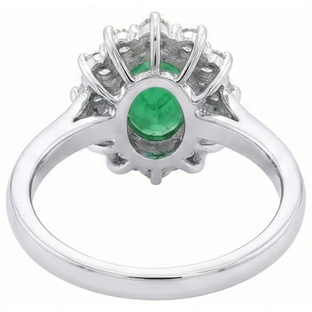 2 Kt Ovaler Ehering Grüner Smaragd Und Diamant Weißgold 14K