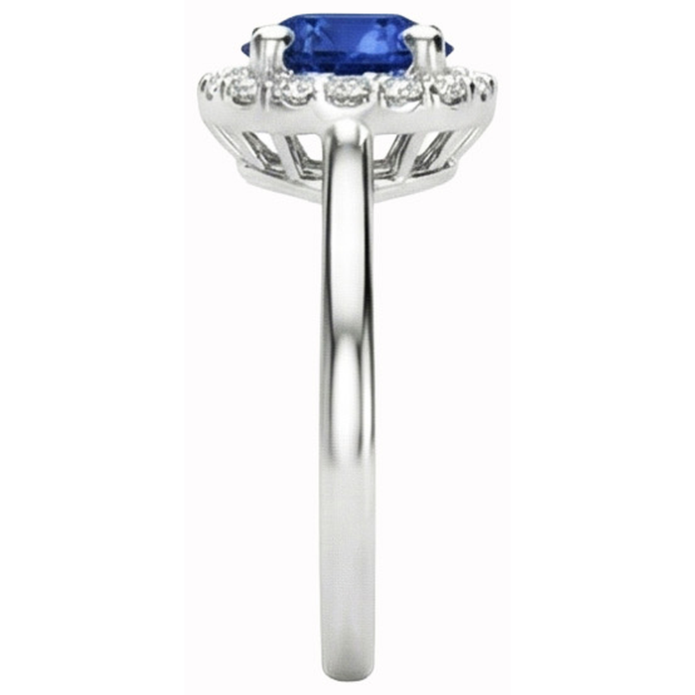 2 Kt. runder Ceylon-Saphir-Halo-Diamantring