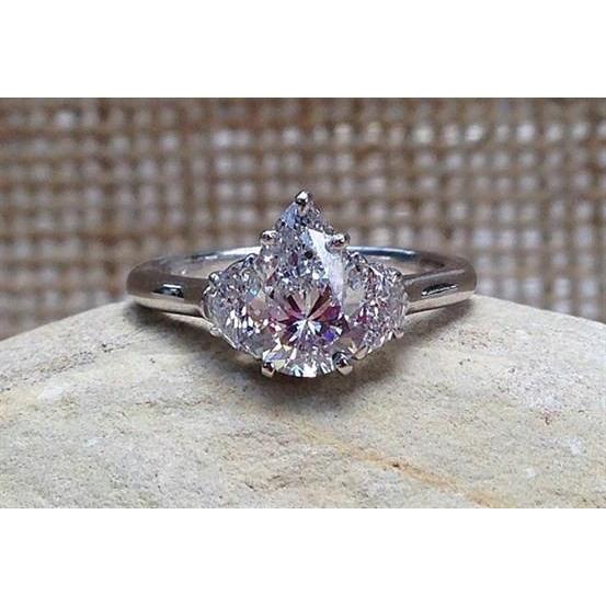 2.11 Karat Birne & Halbmond Echt Diamanten Drei-Steine-Ring Weißgold 14K