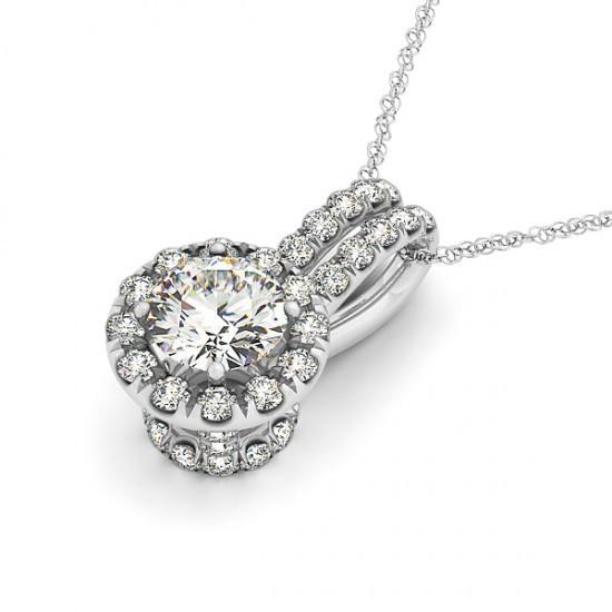 2 Ct. Runde Echt Diamanthalskette Mit Halo-Anhänger Ohne Kette Gold 14K