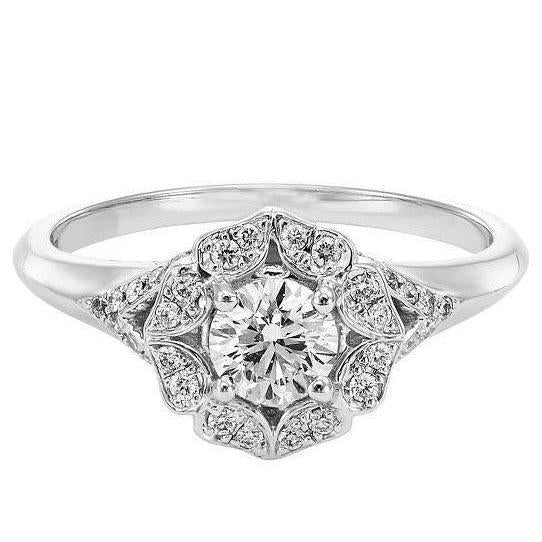 2 Karat Antik-Stil Runder Echt Diamant-Verlobungsring Weißgold 14K
