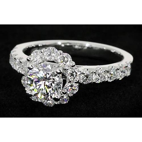 2 Karat Blumenstil Echt Diamant-Verlobungsring Weißgold 14K