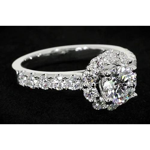 2 Karat Blumenstil Echt Diamant-Verlobungsring Weißgold 14K
