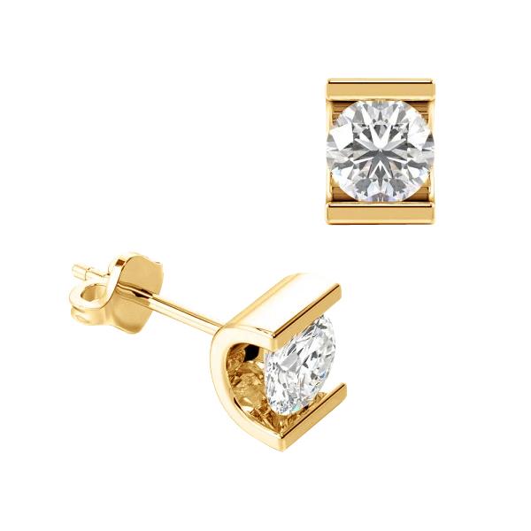 2 Karat Echt Diamant Ohrstecker Kanalset Rundschliff Gelbgold 14K Schmuck