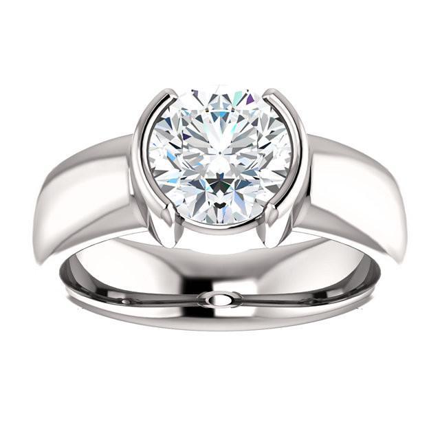 2 Karat Natürliche Diamant Halblünette Solitärring Weißgold