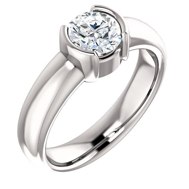 2 Karat Natürliche Diamant Halblünette Solitärring Weißgold