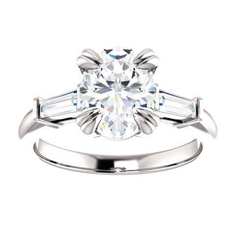 2 Karat Oval Center Echt Diamant 3 Stein Verlobungsring 14K Weißgold