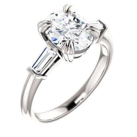 2 Karat Oval Center Echt Diamant 3 Stein Verlobungsring 14K Weißgold