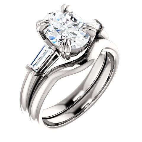2 Karat Oval Center Echt Diamant 3 Stein Verlobungsring 14K Weißgold