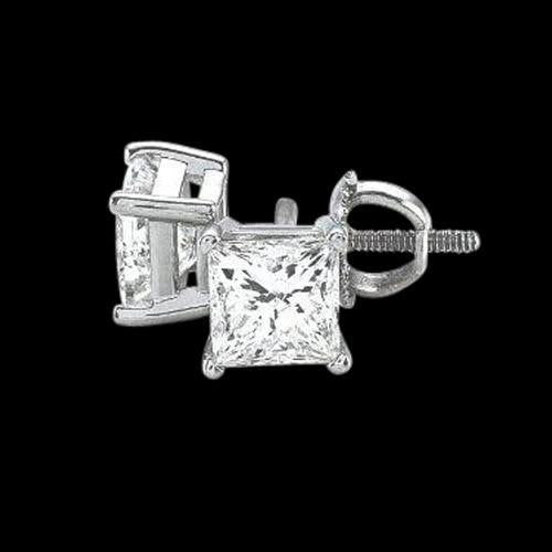 2 Karat Prinzessin Echt Diamant Ohrstecker Paar Gold