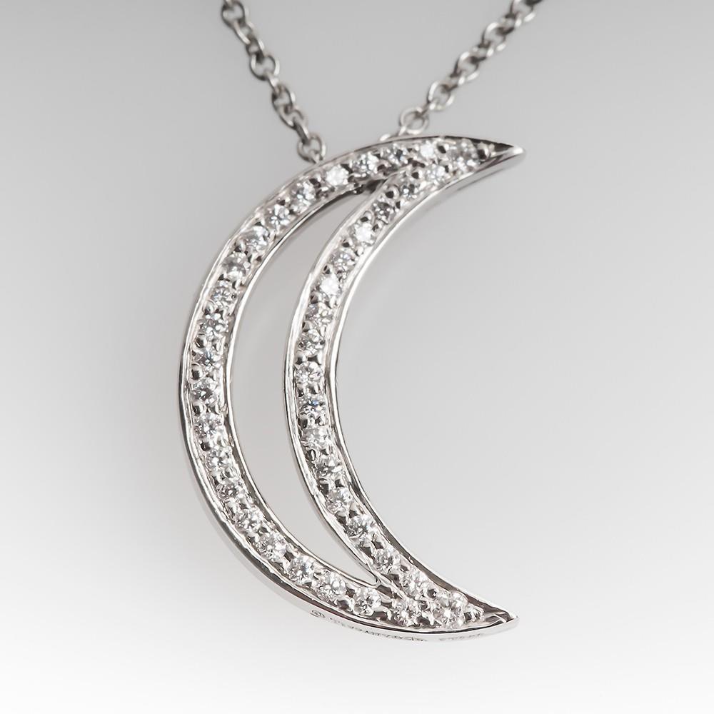2 Karat Runder Natürliche Diamant Moon Style Anhänger Weißgold 14K