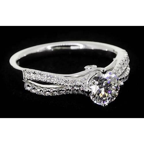 2 Karat Split Shank Verlobungsring Runder Natürliche Diamant Weißgold 14K