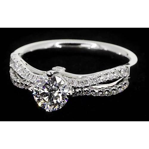 2 Karat Split Shank Verlobungsring Runder Natürliche Diamant Weißgold 14K