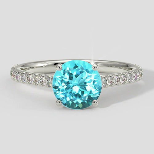 2 Karat runder bläulicher Paraiba- und Diamantring