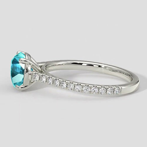 2 Karat runder bläulicher Paraiba- und Diamantring