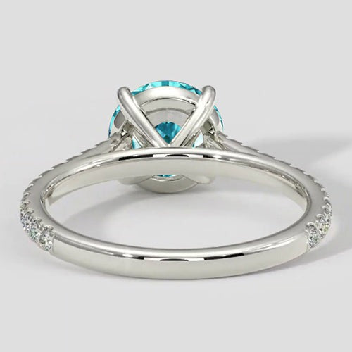 2 Karat runder bläulicher Paraiba- und Diamantring