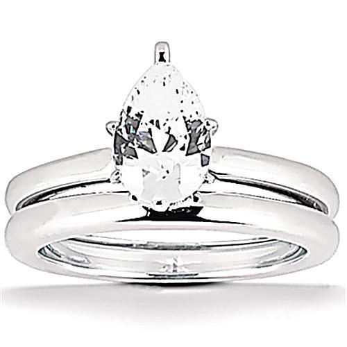2 Kt. Natürliche Diamant-Birnenschliff-Verlobungsband-Set Goldring Neu