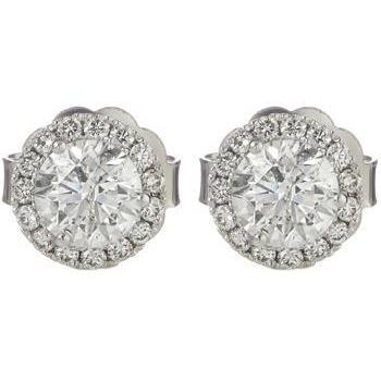 2,1 Karat Rundschliff Halo Natürliche Diamant Ohrstecker 14K Weißgold