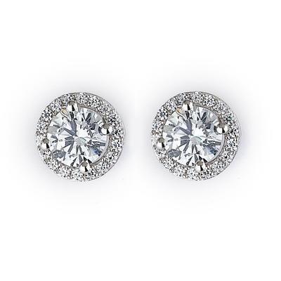 2,36 Karat Runder Natürliche Diamant Ohrstecker Halo Weißgold 14K
