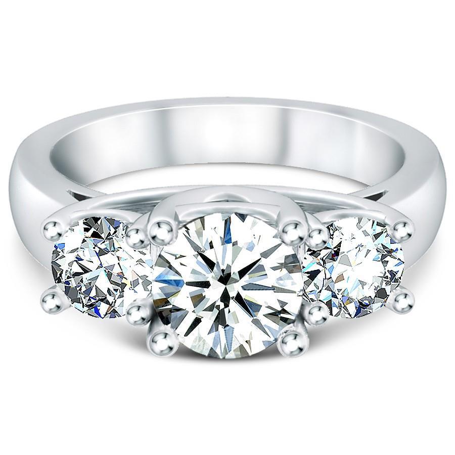 2,50 Ct Runder Drei-Stein-Natürliche Diamant-Ring Neu Weißgold 14K