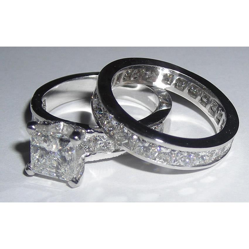 2,51 Karat Princess Cut Pave Echt Diamant-Verlobungsring-Set