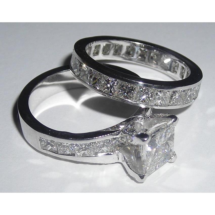 2,51 Karat Princess Cut Pave Echt Diamant-Verlobungsring-Set