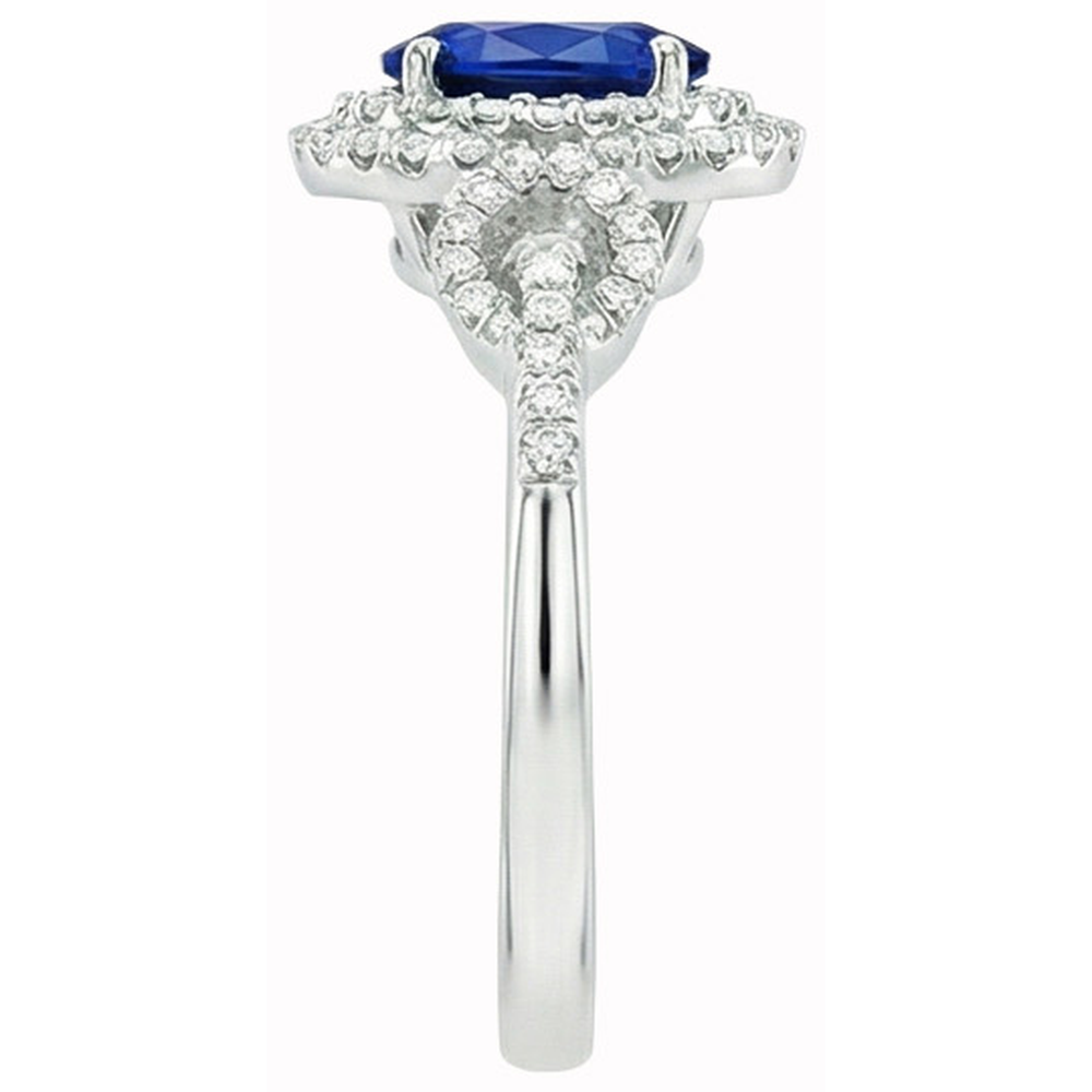 2,75 Karat Weißgold Ovaler Ceylon Saphir mit rundem Diamantring