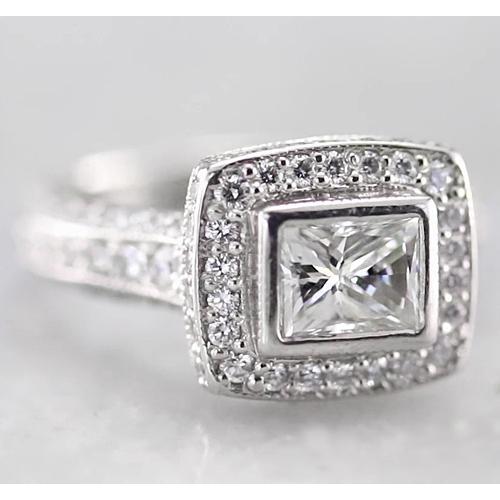 2 Karat Halo Princess Natürliche Diamantring F Vs1 Vvs1 Weißgold 14K