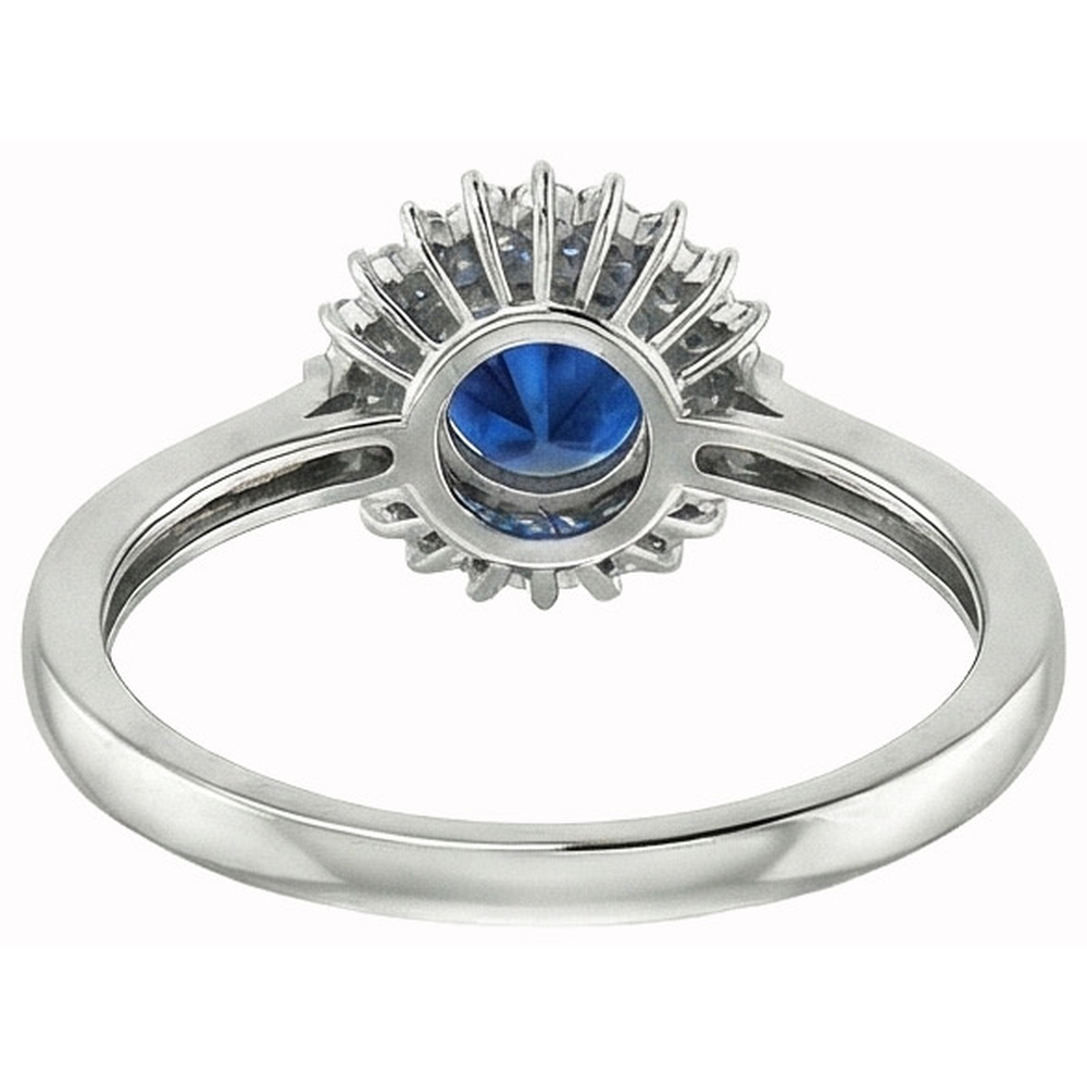 3.10 Kt Runder Ceylon Blauer Saphir & Diamanten Ring WG 14K