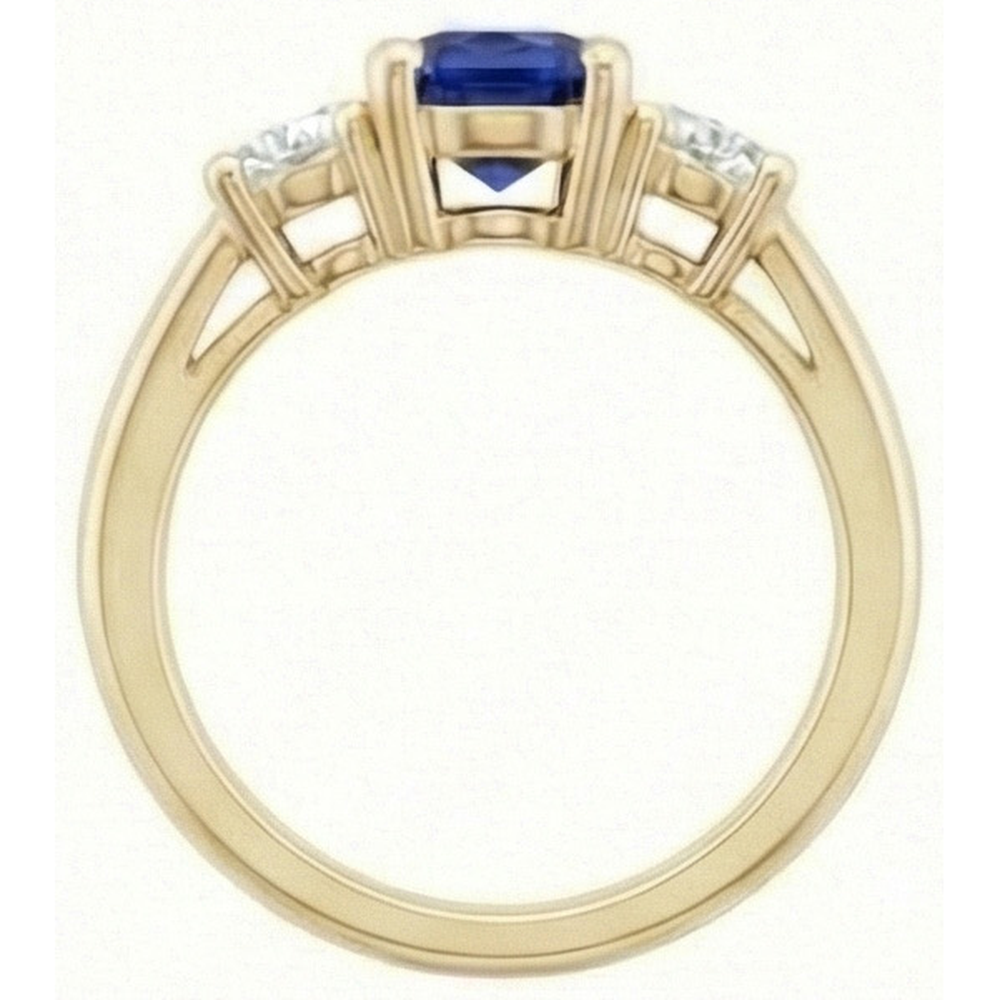 3 Karat runder Diamant-Saphir-Ring 3 Steine, konischer Schaft Gelbgold