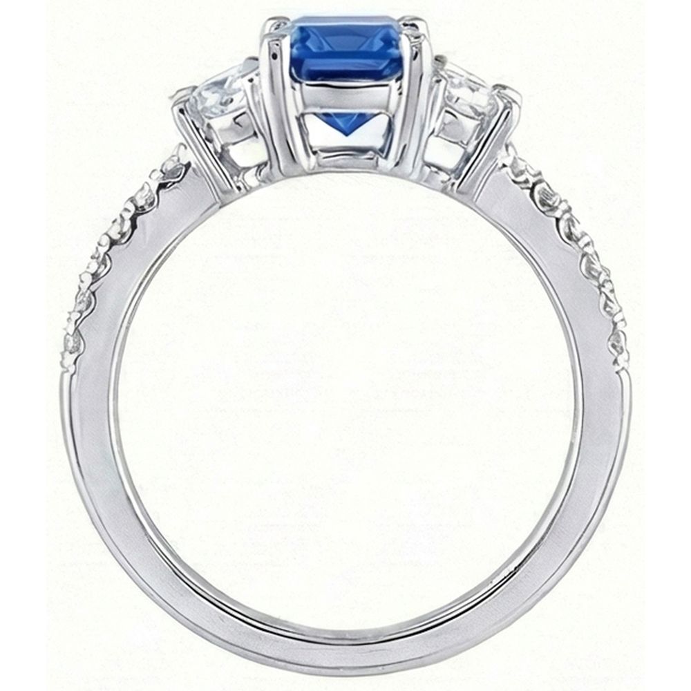 3-Stein-Halbmond-Natürlicher Diamant ( nicht im Labor gezüchtet )-Blauer Saphir-Ring mit Akzenten 3 Karat