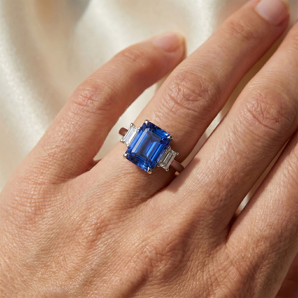 3 Stein Ring Strahlender Saphir & Smaragd Natürlicher Diamant ( nicht im Labor gezüchtet ) Schmuck 4 Karat