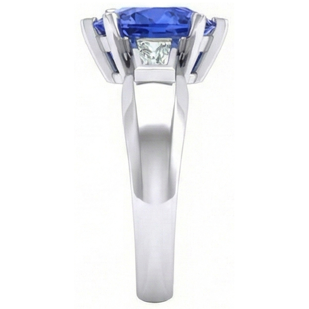 3 Steine Baguette Natürlicher Diamant ( nicht im Labor gezüchtet ) & Blauer Saphir Herzförmiger Ring 2,75 Karat